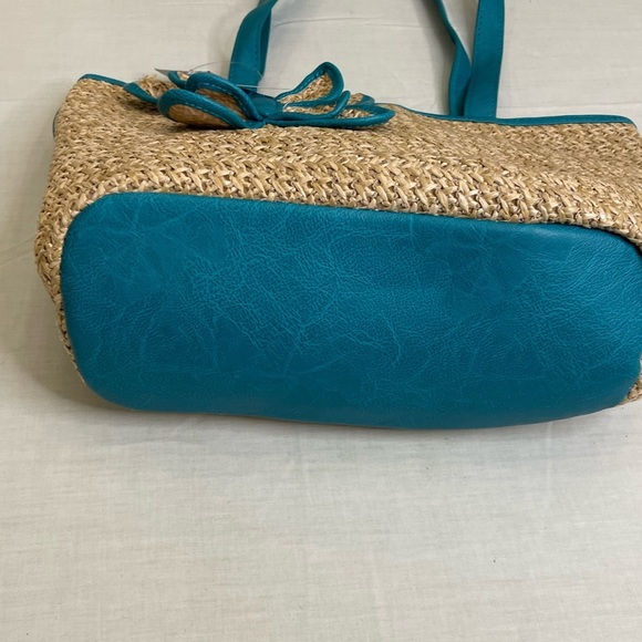 Bueno Straw bag turquoise flower, turquoise polka dots lining - Picture 3 of 7